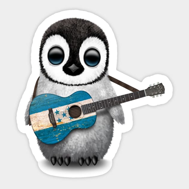 Baby Penguin Playing Honduras Flag Guitar Sticker by jeffbartels